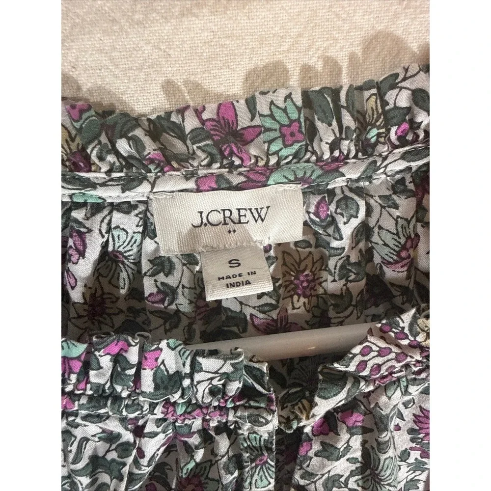 J. Crew Floral Small Puff Sleeve Peasant Boho Top Relaxed Coquette Cottagecore